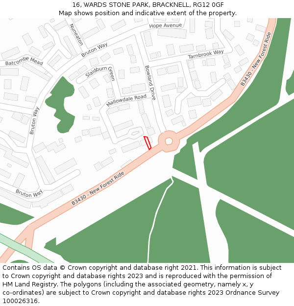 16, WARDS STONE PARK, BRACKNELL, RG12 0GF: Location map and indicative extent of plot