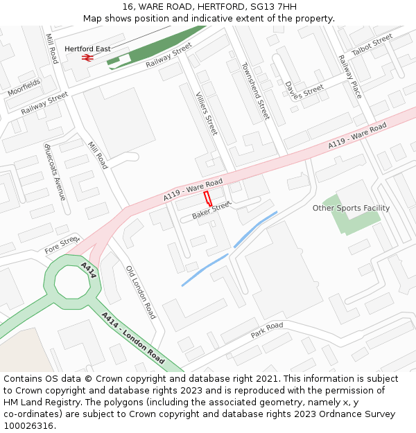16, WARE ROAD, HERTFORD, SG13 7HH: Location map and indicative extent of plot