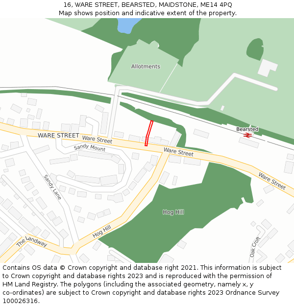 16, WARE STREET, BEARSTED, MAIDSTONE, ME14 4PQ: Location map and indicative extent of plot