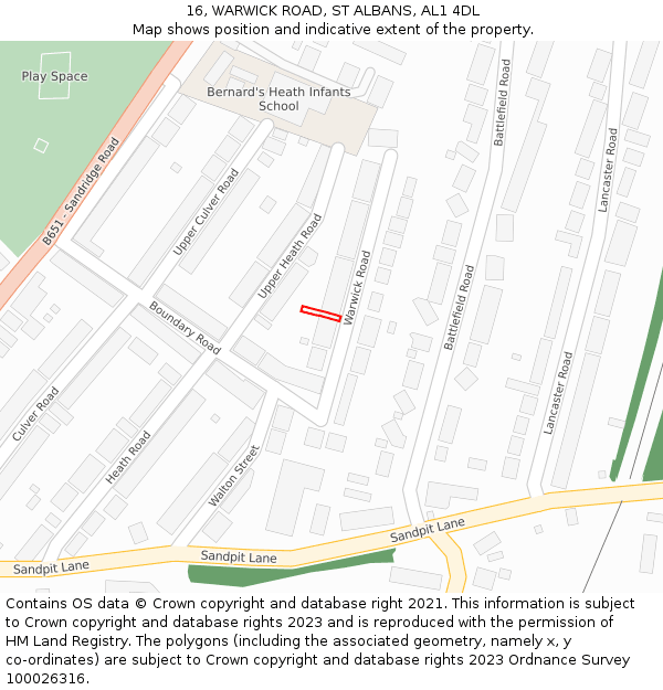 16, WARWICK ROAD, ST ALBANS, AL1 4DL: Location map and indicative extent of plot