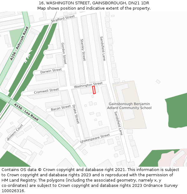 16, WASHINGTON STREET, GAINSBOROUGH, DN21 1DR: Location map and indicative extent of plot