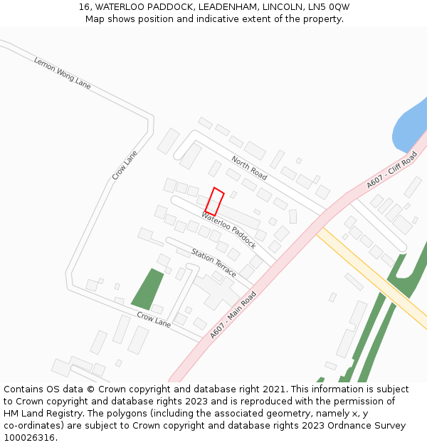 16, WATERLOO PADDOCK, LEADENHAM, LINCOLN, LN5 0QW: Location map and indicative extent of plot