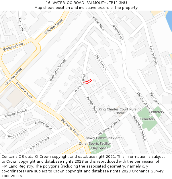 16, WATERLOO ROAD, FALMOUTH, TR11 3NU: Location map and indicative extent of plot