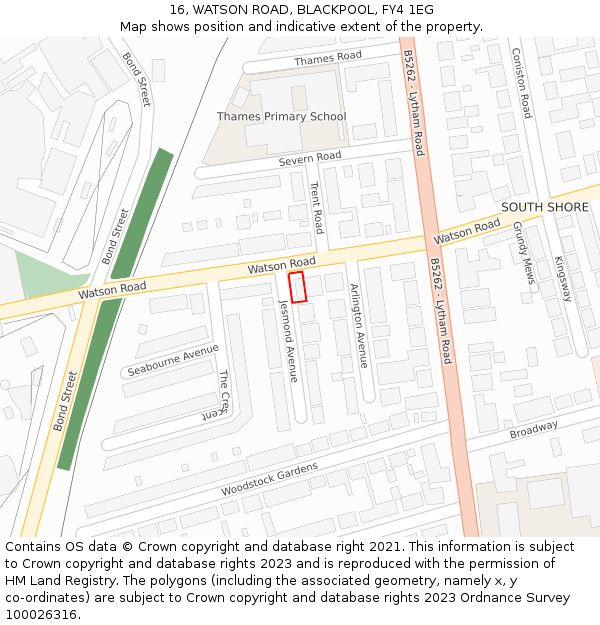 16, WATSON ROAD, BLACKPOOL, FY4 1EG: Location map and indicative extent of plot