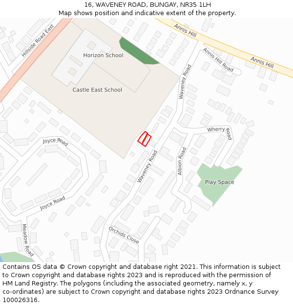 16, WAVENEY ROAD, BUNGAY, NR35 1LH: Location map and indicative extent of plot