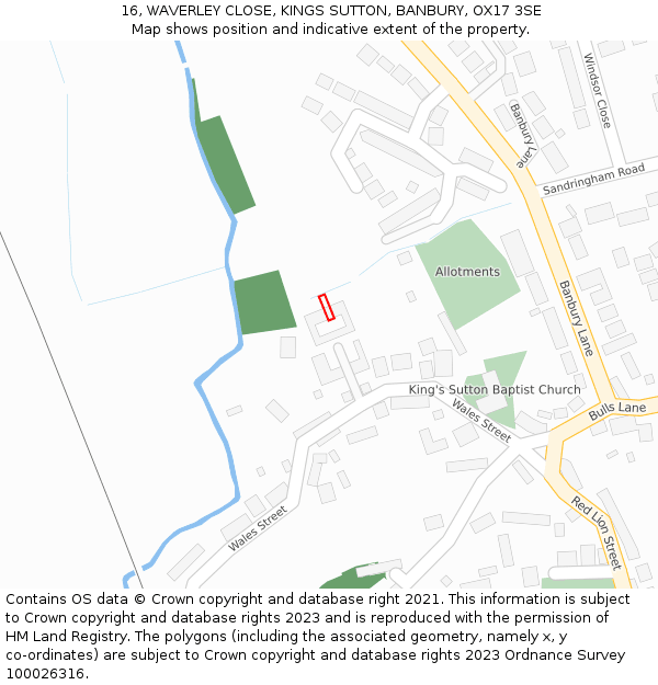 16, WAVERLEY CLOSE, KINGS SUTTON, BANBURY, OX17 3SE: Location map and indicative extent of plot