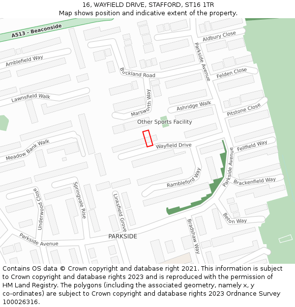 16, WAYFIELD DRIVE, STAFFORD, ST16 1TR: Location map and indicative extent of plot