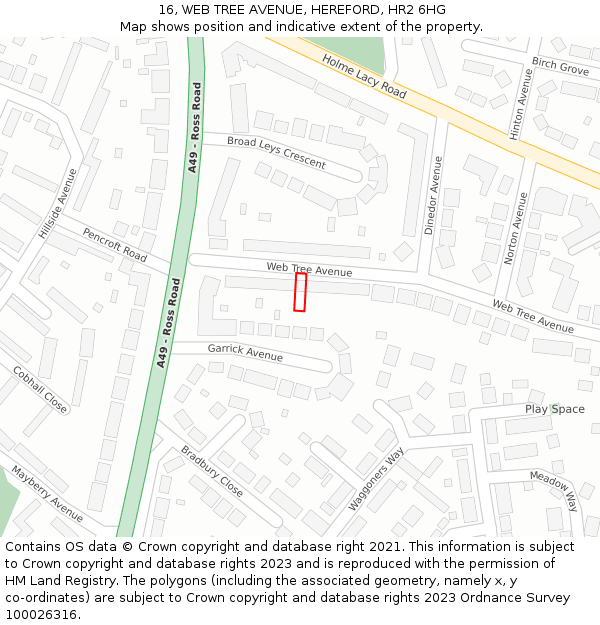 16, WEB TREE AVENUE, HEREFORD, HR2 6HG: Location map and indicative extent of plot