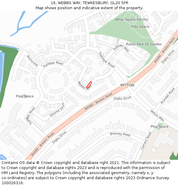 16, WEBBS WAY, TEWKESBURY, GL20 5FR: Location map and indicative extent of plot