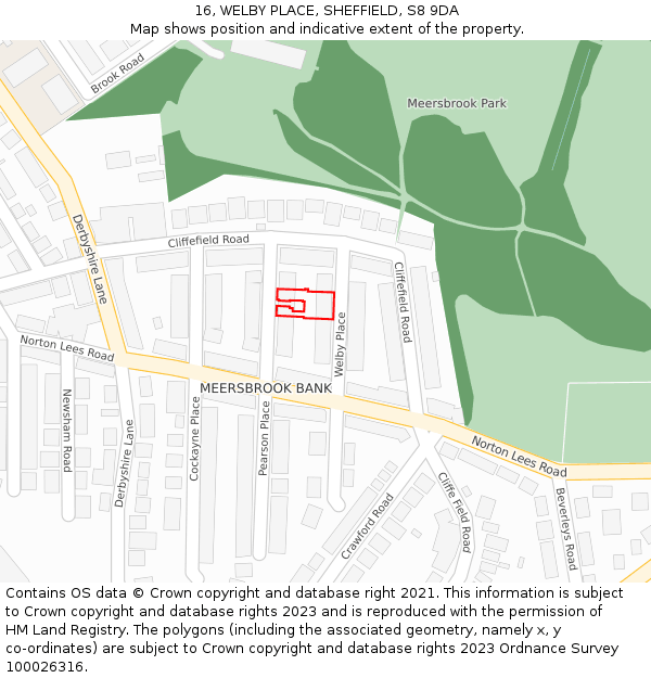 16, WELBY PLACE, SHEFFIELD, S8 9DA: Location map and indicative extent of plot