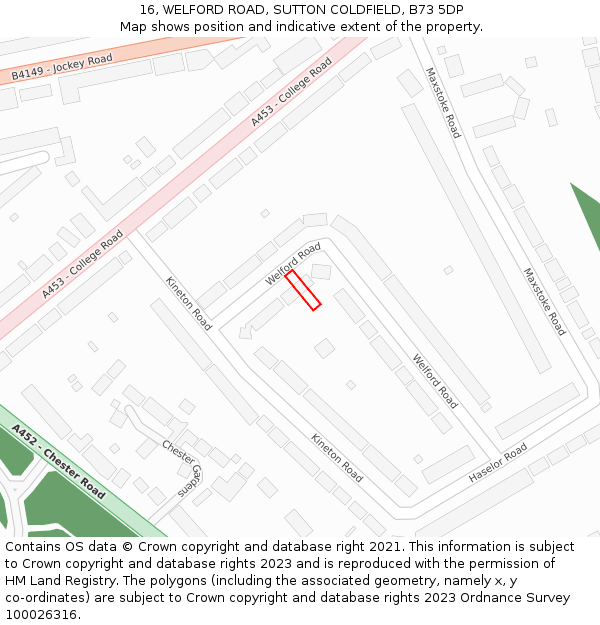 16, WELFORD ROAD, SUTTON COLDFIELD, B73 5DP: Location map and indicative extent of plot