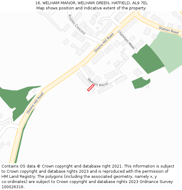 16, WELHAM MANOR, WELHAM GREEN, HATFIELD, AL9 7EL: Location map and indicative extent of plot
