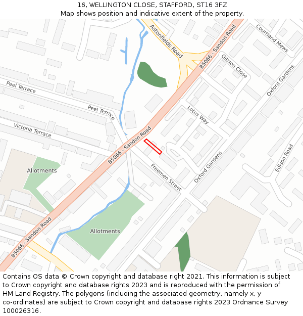 16, WELLINGTON CLOSE, STAFFORD, ST16 3FZ: Location map and indicative extent of plot