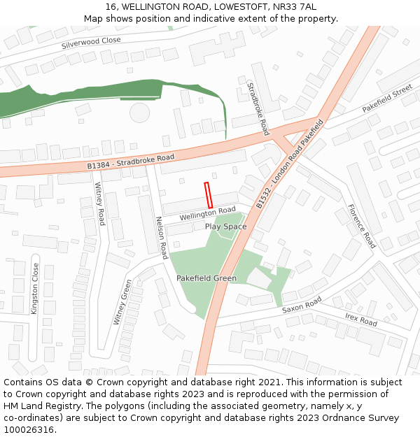 16, WELLINGTON ROAD, LOWESTOFT, NR33 7AL: Location map and indicative extent of plot