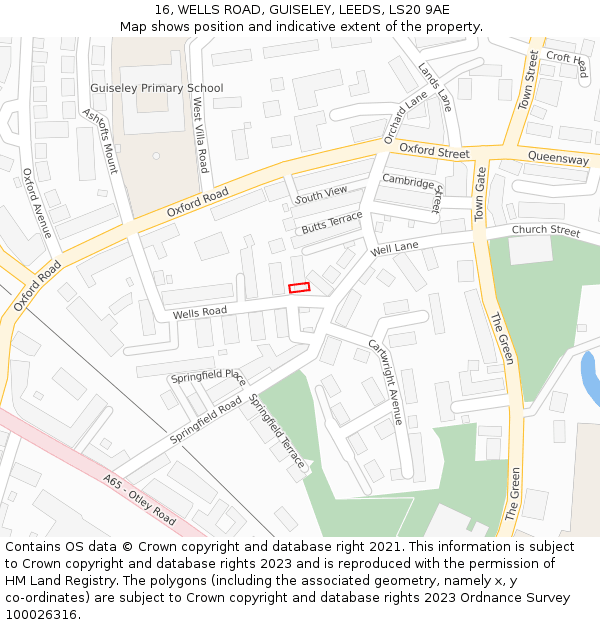 16, WELLS ROAD, GUISELEY, LEEDS, LS20 9AE: Location map and indicative extent of plot