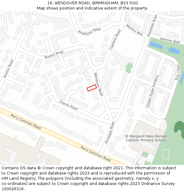 16, WENDOVER ROAD, BIRMINGHAM, B23 5GG: Location map and indicative extent of plot