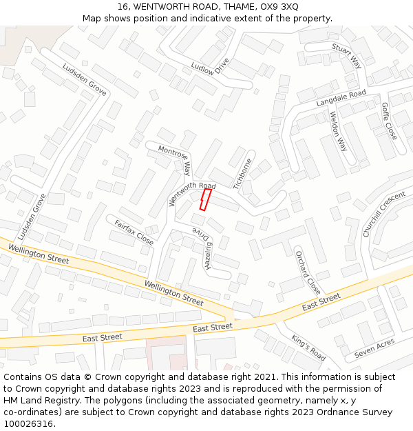 16, WENTWORTH ROAD, THAME, OX9 3XQ: Location map and indicative extent of plot