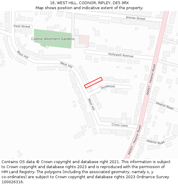 16, WEST HILL, CODNOR, RIPLEY, DE5 9RX: Location map and indicative extent of plot