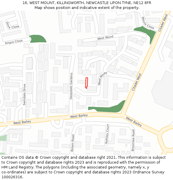 16, WEST MOUNT, KILLINGWORTH, NEWCASTLE UPON TYNE, NE12 6FR: Location map and indicative extent of plot