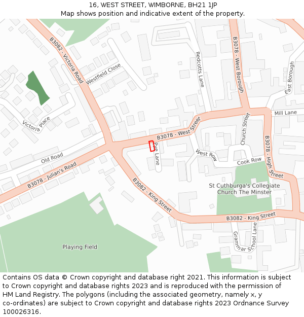 16, WEST STREET, WIMBORNE, BH21 1JP: Location map and indicative extent of plot