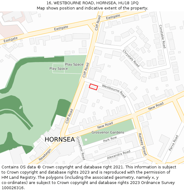 16, WESTBOURNE ROAD, HORNSEA, HU18 1PQ: Location map and indicative extent of plot
