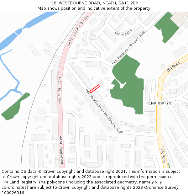 16, WESTBOURNE ROAD, NEATH, SA11 2EP: Location map and indicative extent of plot