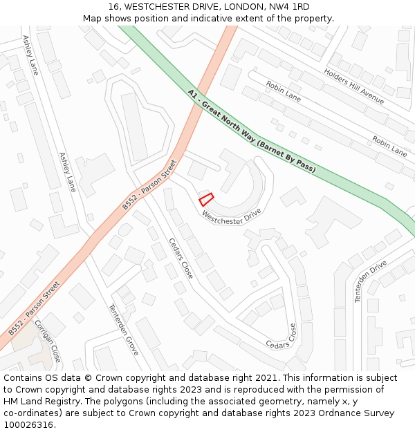 16, WESTCHESTER DRIVE, LONDON, NW4 1RD: Location map and indicative extent of plot