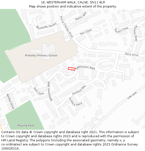 16, WESTERHAM WALK, CALNE, SN11 8LR: Location map and indicative extent of plot