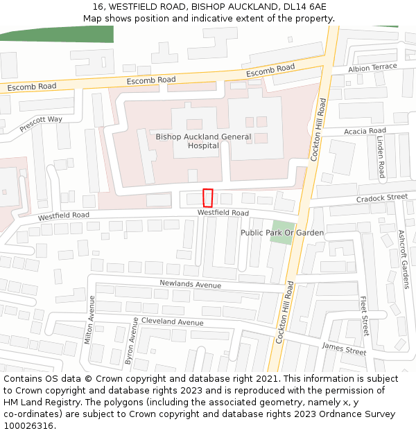 16, WESTFIELD ROAD, BISHOP AUCKLAND, DL14 6AE: Location map and indicative extent of plot
