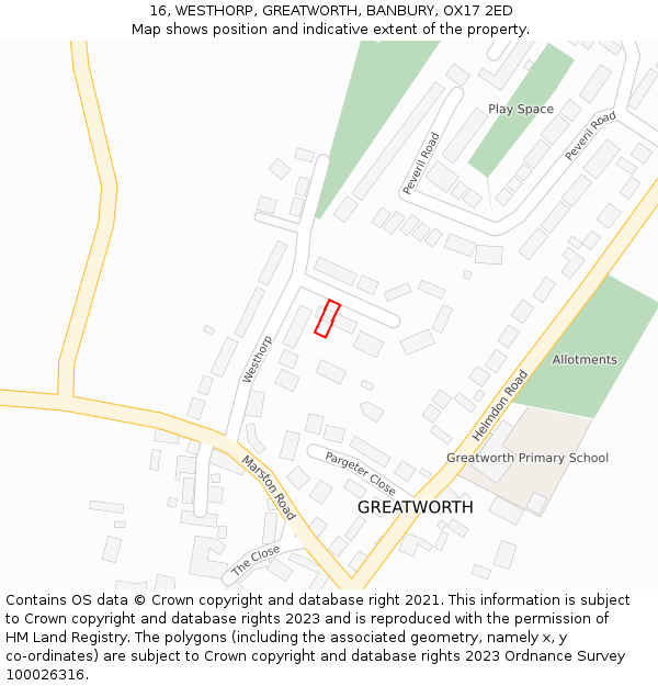 16, WESTHORP, GREATWORTH, BANBURY, OX17 2ED: Location map and indicative extent of plot