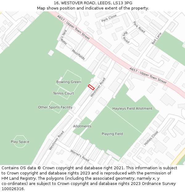 16, WESTOVER ROAD, LEEDS, LS13 3PG: Location map and indicative extent of plot