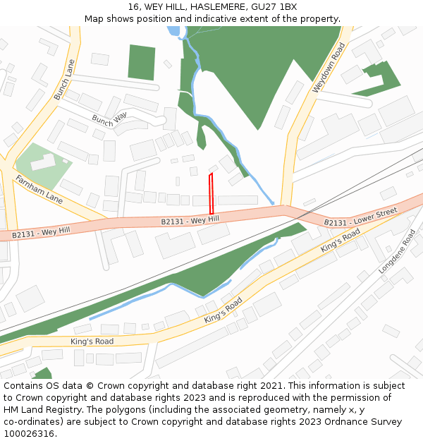 16, WEY HILL, HASLEMERE, GU27 1BX: Location map and indicative extent of plot