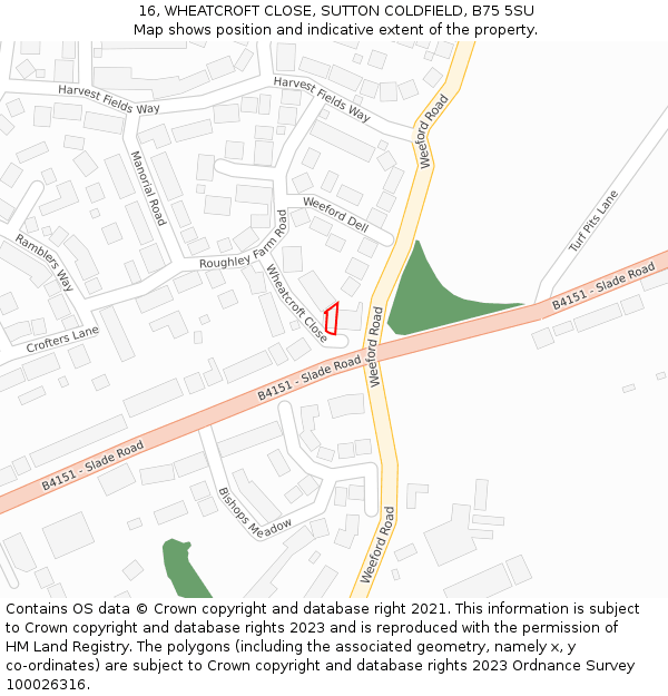16, WHEATCROFT CLOSE, SUTTON COLDFIELD, B75 5SU: Location map and indicative extent of plot