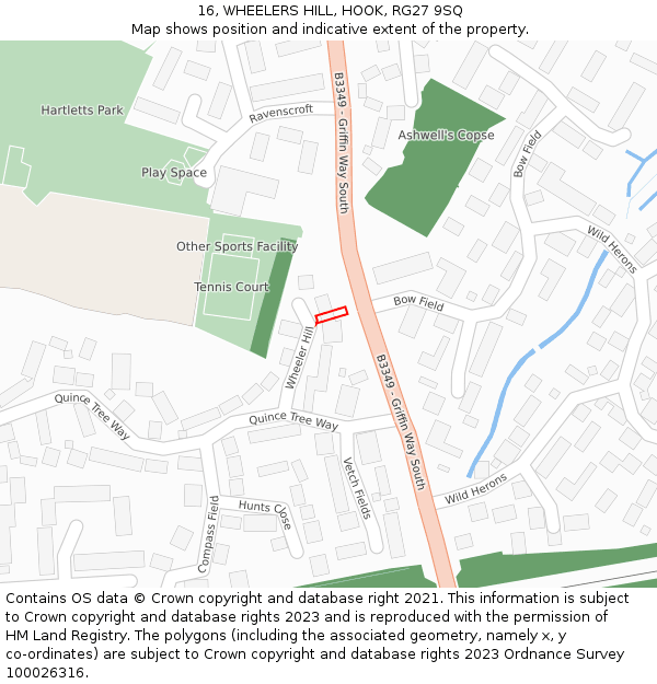 16, WHEELERS HILL, HOOK, RG27 9SQ: Location map and indicative extent of plot
