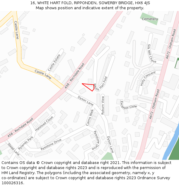 16, WHITE HART FOLD, RIPPONDEN, SOWERBY BRIDGE, HX6 4JS: Location map and indicative extent of plot