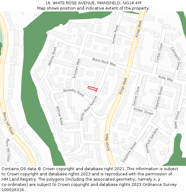 16, WHITE ROSE AVENUE, MANSFIELD, NG18 4YF: Location map and indicative extent of plot