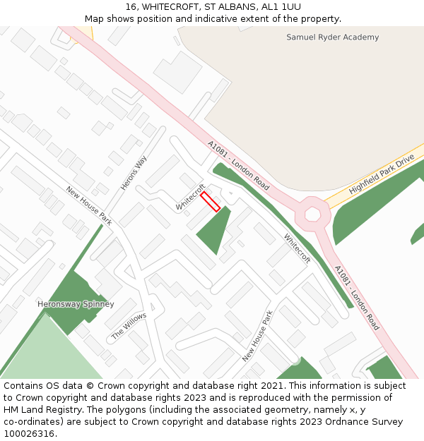 16, WHITECROFT, ST ALBANS, AL1 1UU: Location map and indicative extent of plot