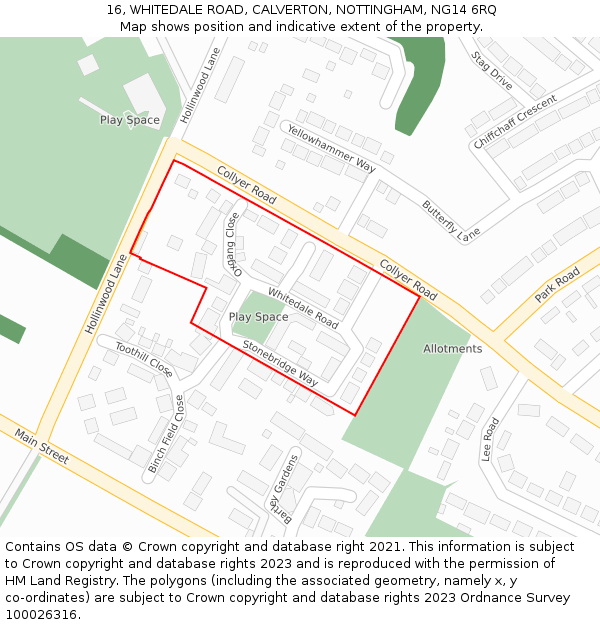16, WHITEDALE ROAD, CALVERTON, NOTTINGHAM, NG14 6RQ: Location map and indicative extent of plot