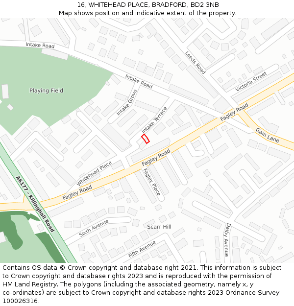 16, WHITEHEAD PLACE, BRADFORD, BD2 3NB: Location map and indicative extent of plot