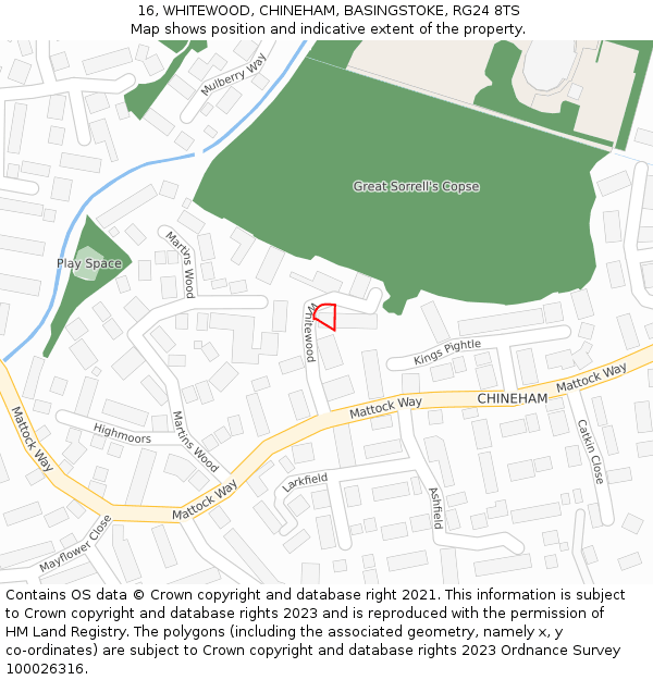 16, WHITEWOOD, CHINEHAM, BASINGSTOKE, RG24 8TS: Location map and indicative extent of plot
