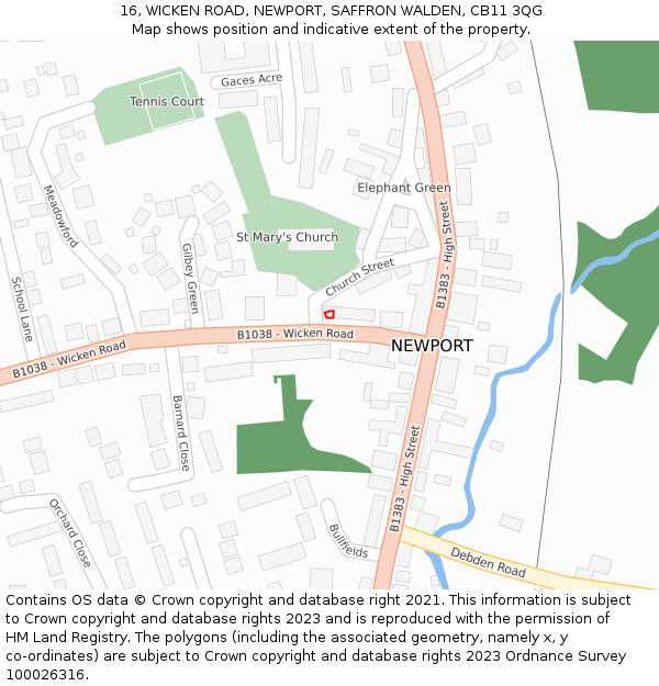 16, WICKEN ROAD, NEWPORT, SAFFRON WALDEN, CB11 3QG: Location map and indicative extent of plot