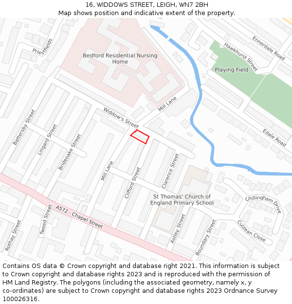 16, WIDDOWS STREET, LEIGH, WN7 2BH: Location map and indicative extent of plot