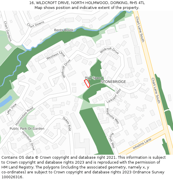 16, WILDCROFT DRIVE, NORTH HOLMWOOD, DORKING, RH5 4TL: Location map and indicative extent of plot