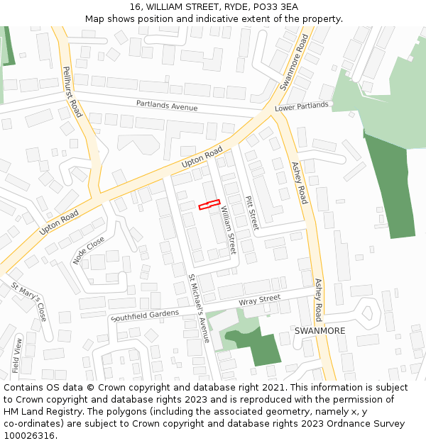 16, WILLIAM STREET, RYDE, PO33 3EA: Location map and indicative extent of plot