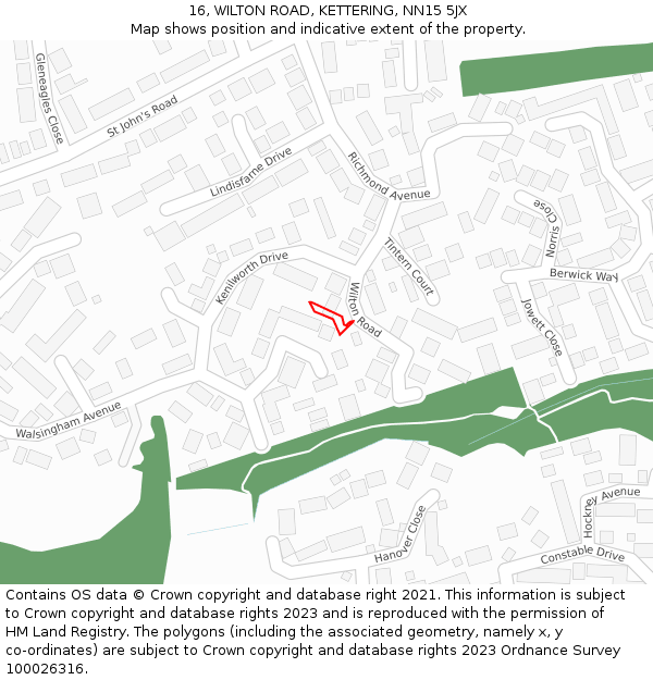 16, WILTON ROAD, KETTERING, NN15 5JX: Location map and indicative extent of plot