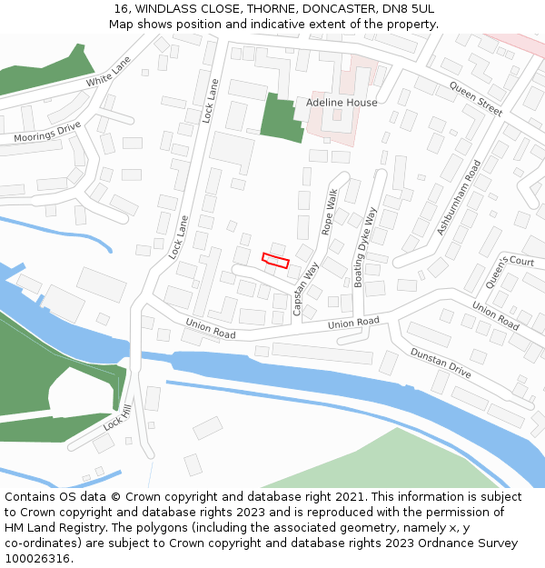 16, WINDLASS CLOSE, THORNE, DONCASTER, DN8 5UL: Location map and indicative extent of plot