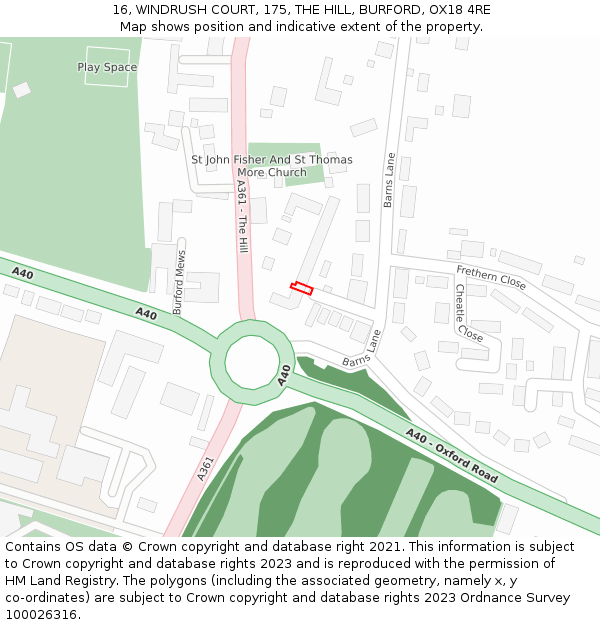 16, WINDRUSH COURT, 175, THE HILL, BURFORD, OX18 4RE: Location map and indicative extent of plot