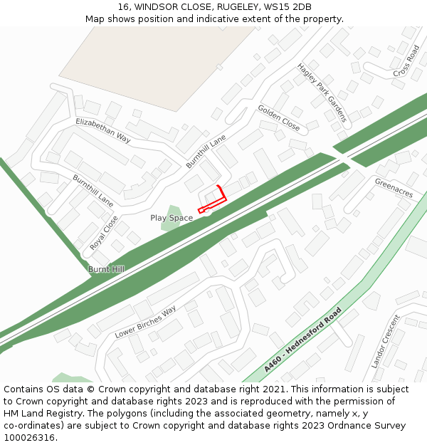 16, WINDSOR CLOSE, RUGELEY, WS15 2DB: Location map and indicative extent of plot