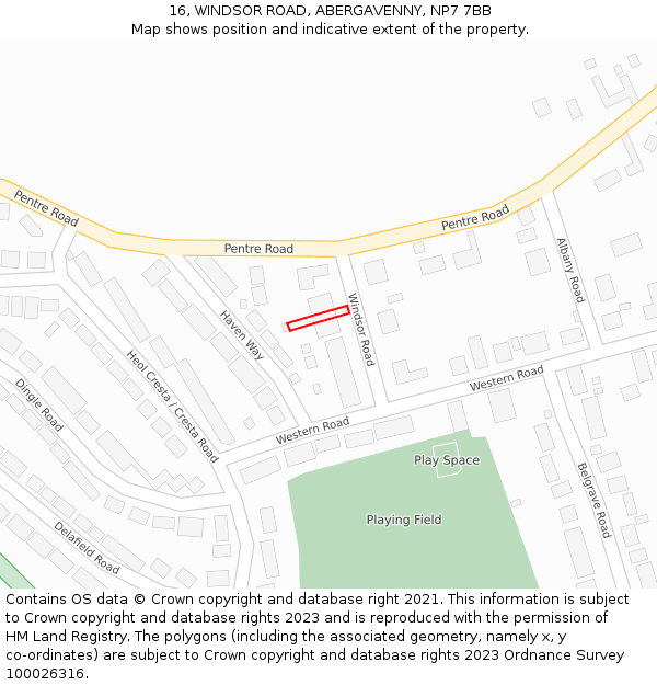 16, WINDSOR ROAD, ABERGAVENNY, NP7 7BB: Location map and indicative extent of plot