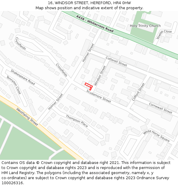 16, WINDSOR STREET, HEREFORD, HR4 0HW: Location map and indicative extent of plot